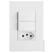 Conjunto Interruptor Duplo Simples + 1 Tomada 10a Separado 4x2 - RECTA Branco Satin Fosco